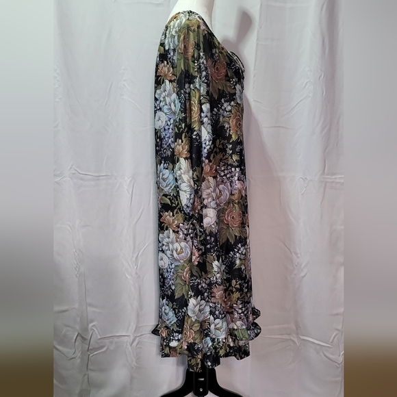 Women's Colorful Long Sleeve Floral Ruffle Midi Dress Size Medium - Picture 11 of 12